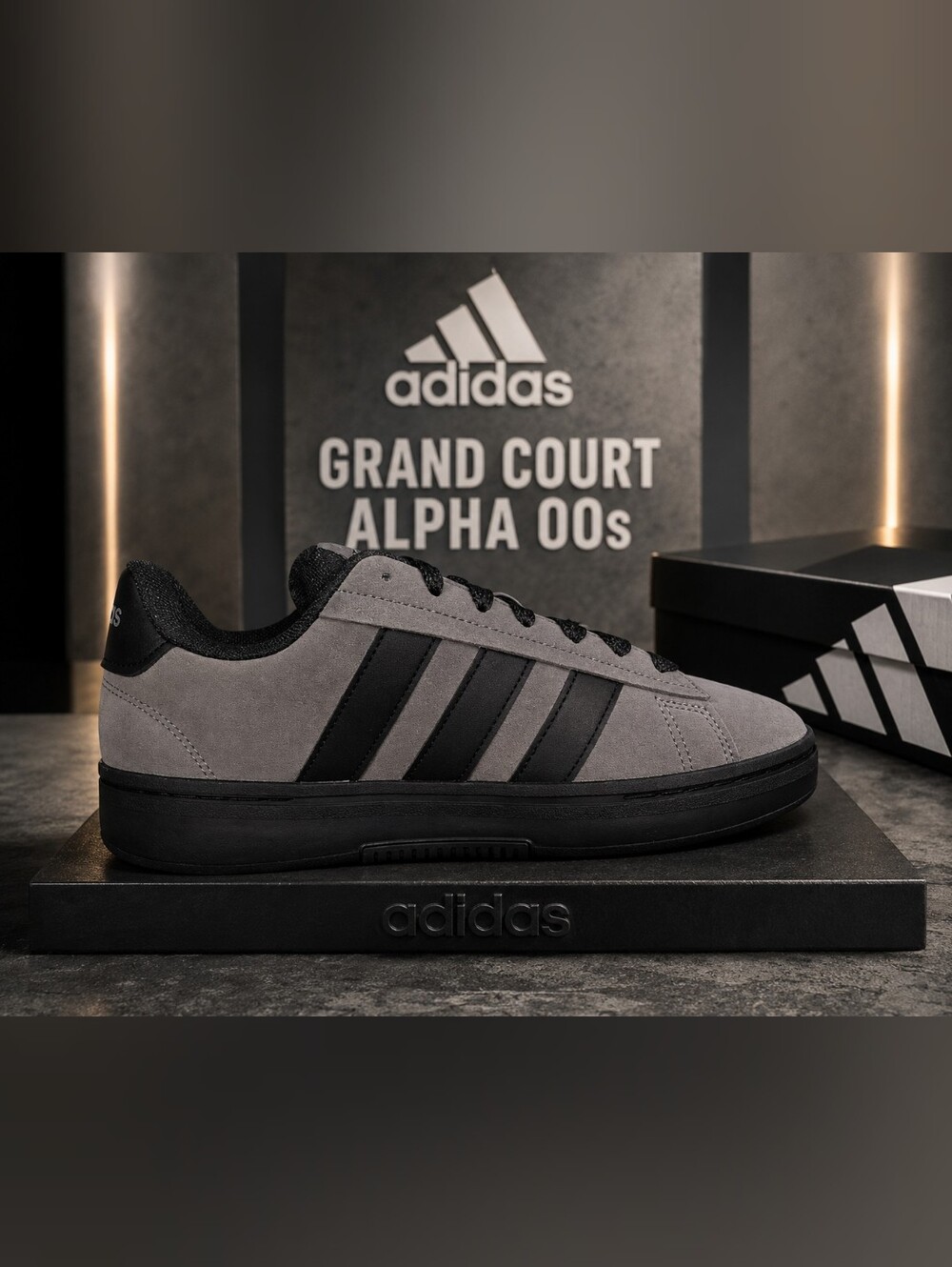 adidas Grand Court Alpha 00s Men’s 8.5 Women’s 9.5 Grey Black Suede NIB